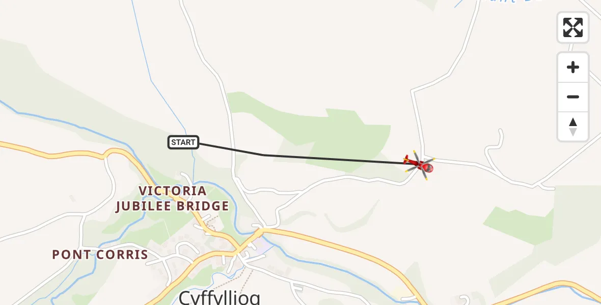 Flight route Air Ambulance Helicopter Cyffylliog - Cyffylliog, 11 August 2026, 17:57