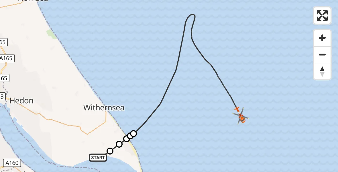 Flight route Coastguard Helicopter Welwick - North Sea, 11 August 2026, 18:00