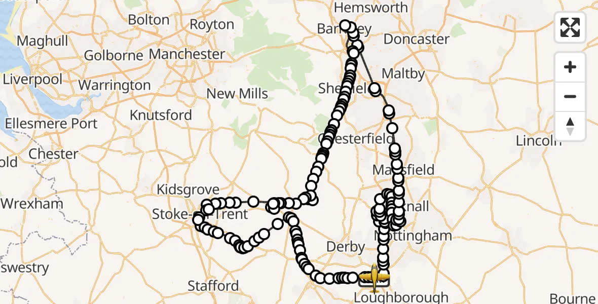 Flight route Police Aircraft East Midlands Airport - East Midlands Airport, 11 August 2026, 18:14