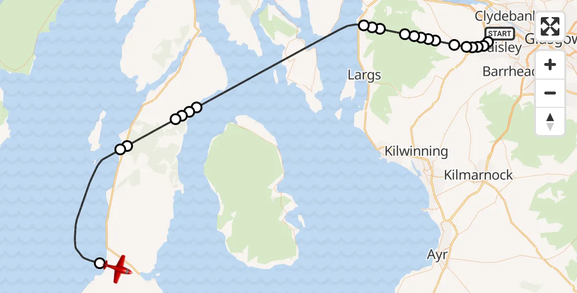 Flight route Air Ambulance Aircraft Glasgow Airport - Campbeltown Airport, 11 August 2026, 19:13