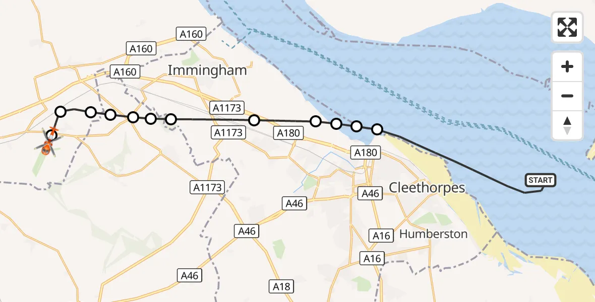 Flight route Coastguard Helicopter North Sea - Humberside Airport, 11 August 2026, 19:20