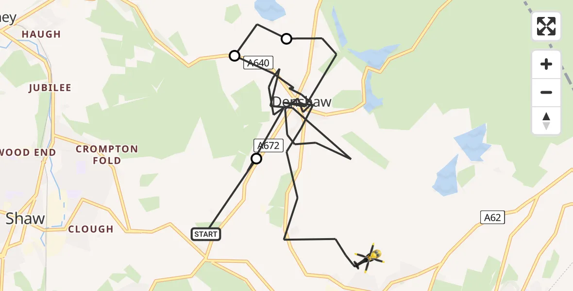 Flight route Police Helicopter Oldham - Oldham, 11 August 2026, 19:37