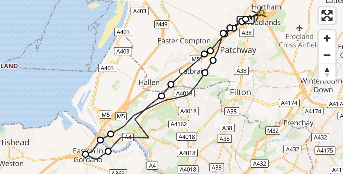 Flight route Police Helicopter Almondsbury Helicopter Base - Almondsbury Helicopter Base, 11 August 2026, 20:23