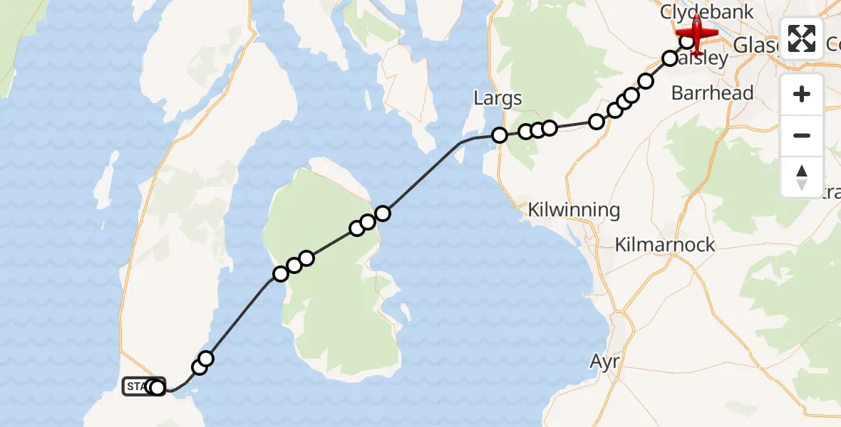 Flight route Air Ambulance Aircraft Campbeltown Airport - Glasgow Airport, 11 August 2026, 21:12