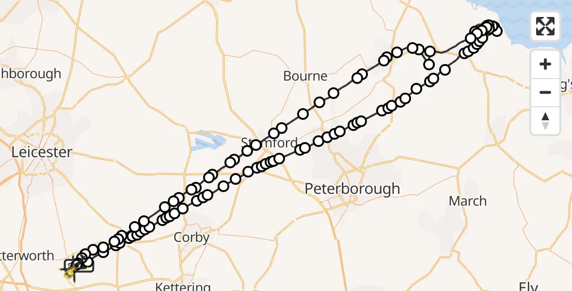 Flight route Police Helicopter Husbands Bosworth Airfield - Harborough, 11 August 2026, 21:52