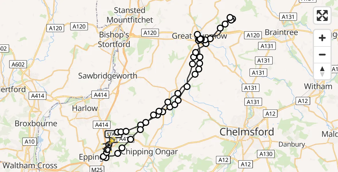 Flight route Police Helicopter North Weald Airfield - North Weald Airfield, 11 August 2026, 22:09