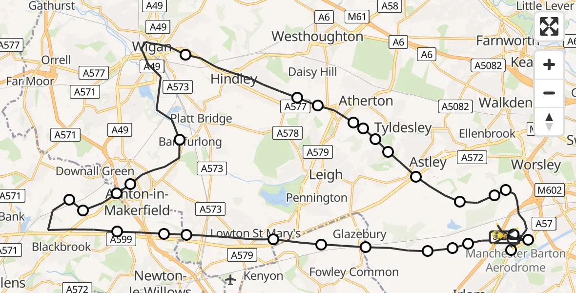 Flight route Police Helicopter Manchester Barton Aerodrome - Manchester Barton Aerodrome, 11 August 2026, 22:56