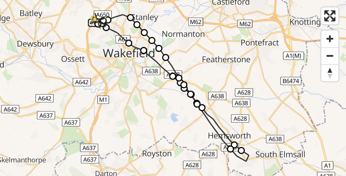 Flight route Police Helicopter East Ardsley - East Ardsley, 11 August 2026, 23:14