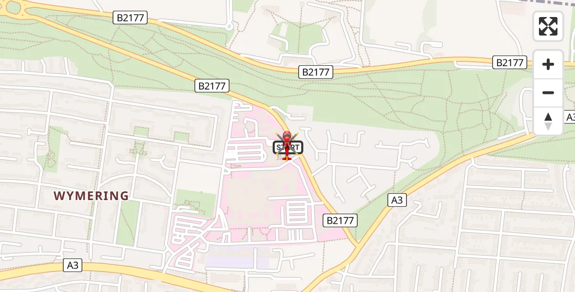 Flight route Air Ambulance Helicopter Queen Alexandra Hospital - Queen Alexandra Hospital, 12 August 2026, 00:11