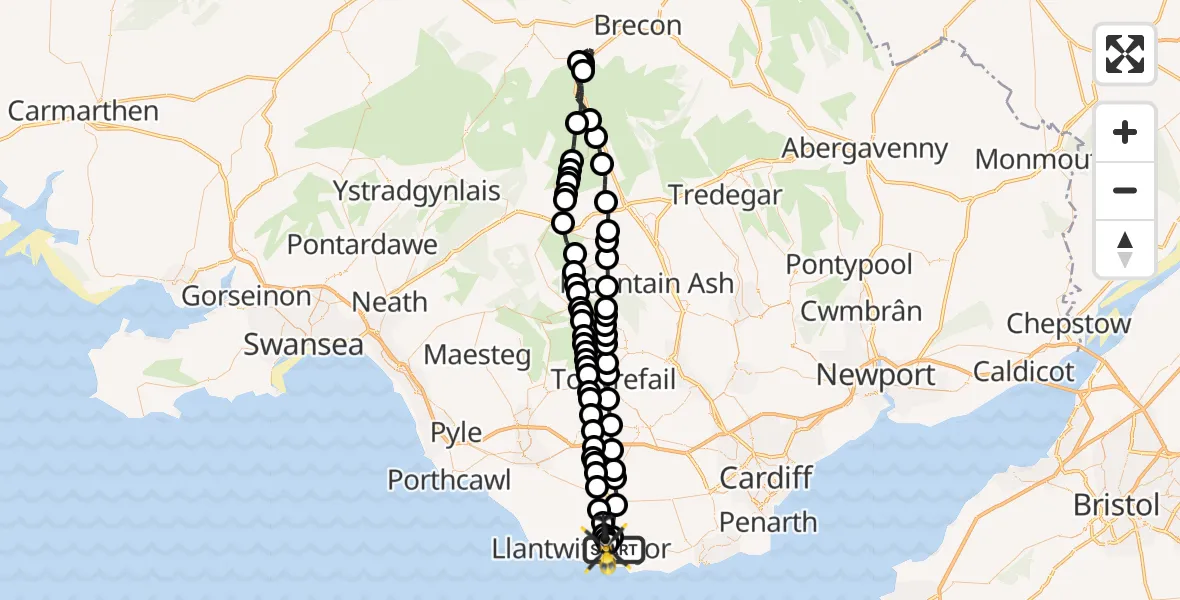 Flight route Police Helicopter MOD St Athan - MOD St Athan, 12 August 2026, 00:53