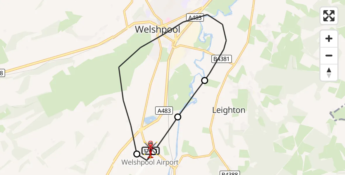 Flight route Air Ambulance Helicopter Welshpool Airport - Welshpool Airport, 12 August 2026, 07:38