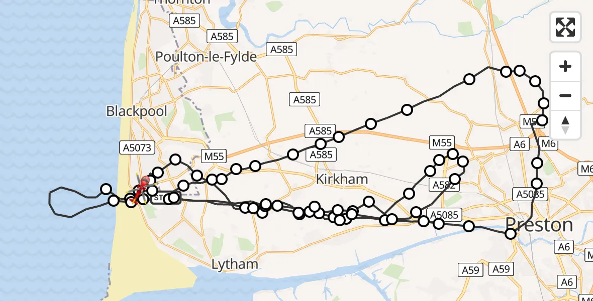 Flight route Air Ambulance Helicopter Blackpool Airport - Squires Gate, 12 August 2026, 09:16