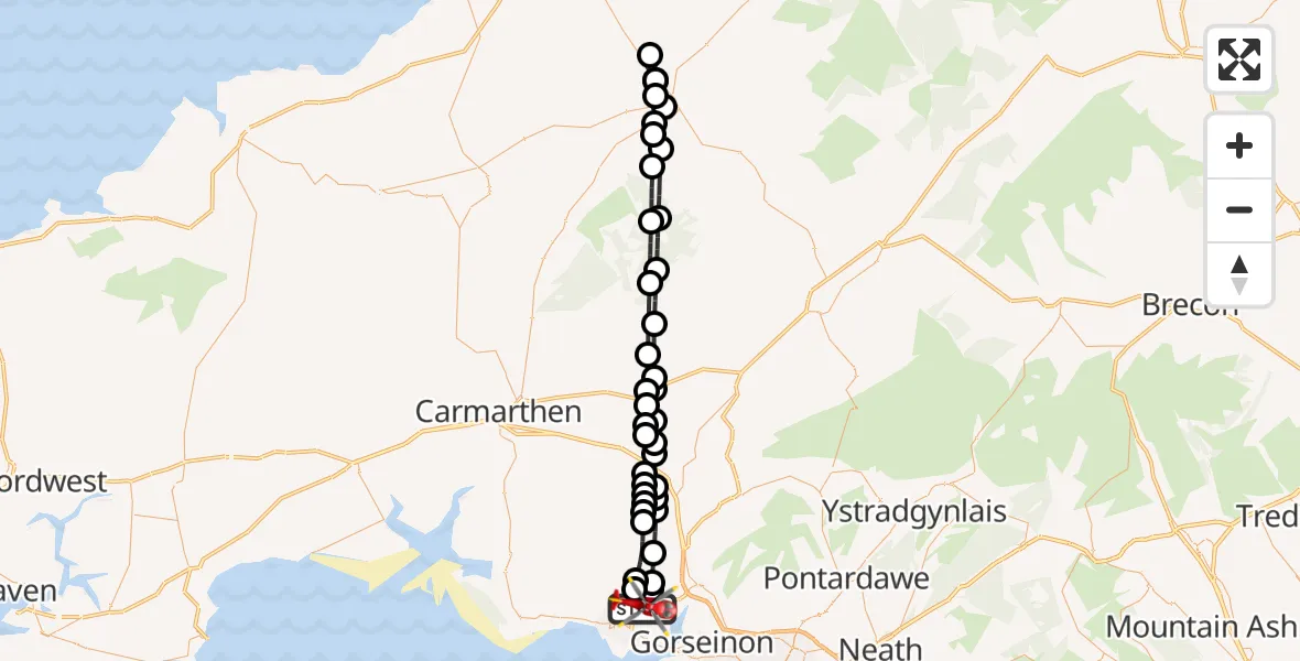 Flight route Air Ambulance Helicopter Dafen - Dafen, 12 August 2026, 09:48