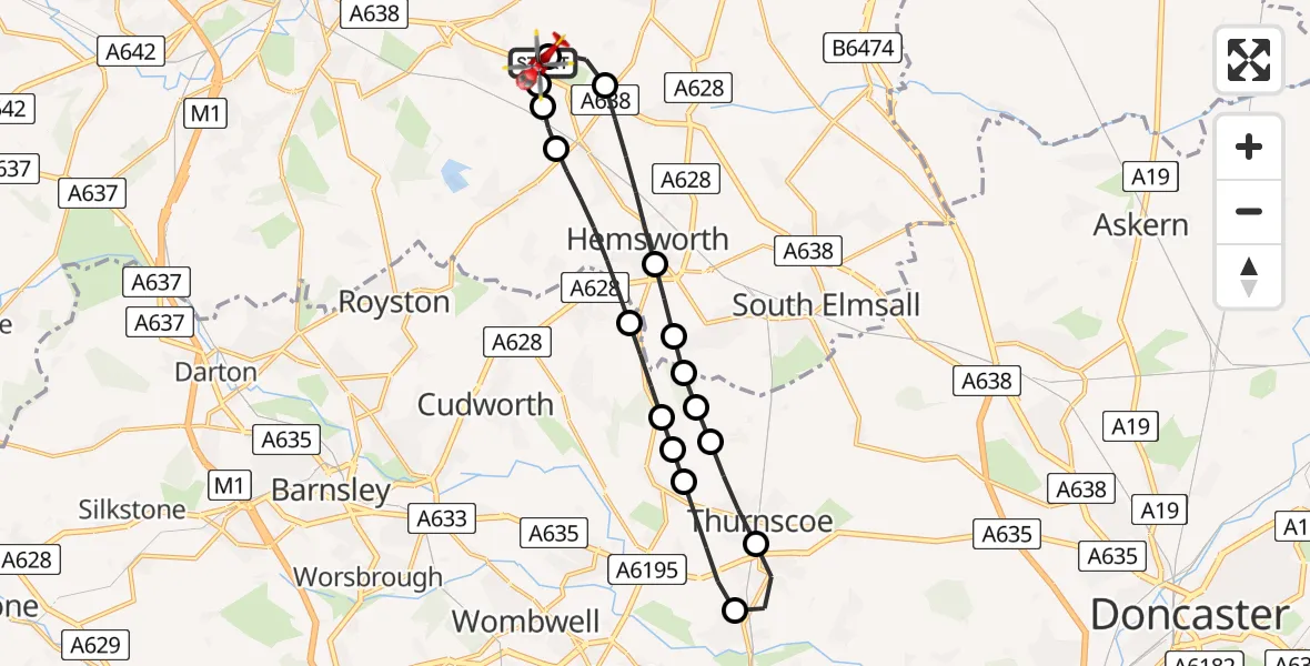 Flight route Air Ambulance Helicopter YAA Nostell Helicopter Port - YAA Nostell Helicopter Port, 12 August 2026, 10:03