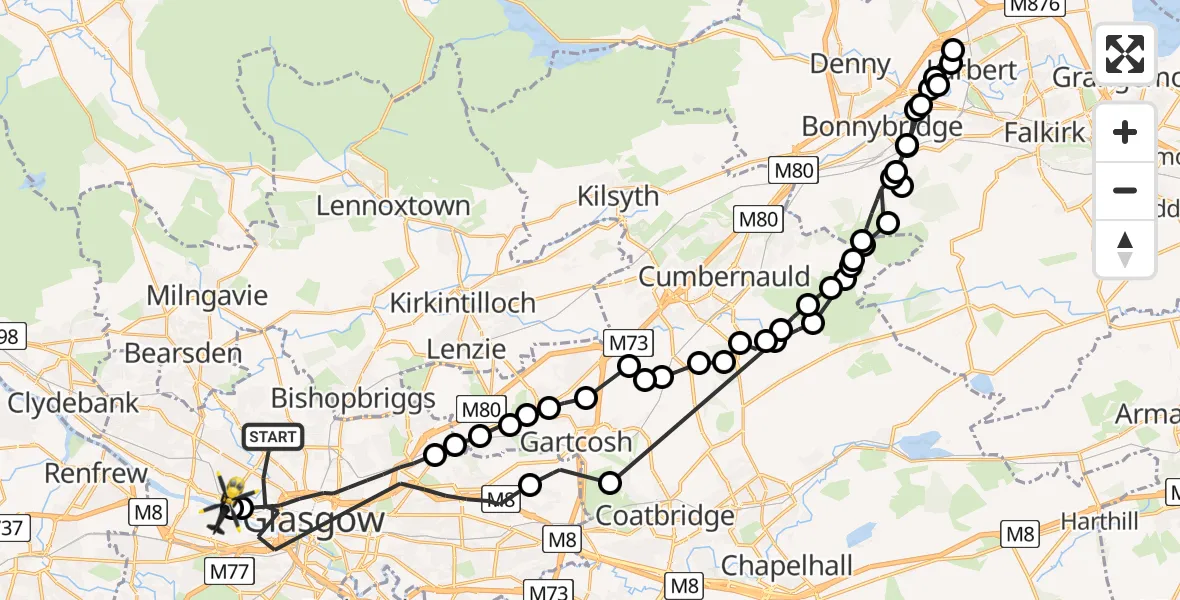 Flight route Police Helicopter Glasgow - Glasgow, 12 August 2026, 10:03