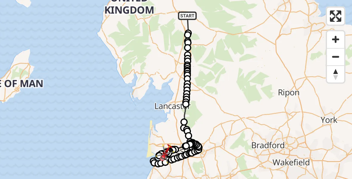 Flight route Air Ambulance Helicopter Cliburn - Warton Aerodrome, 12 August 2026, 10:19