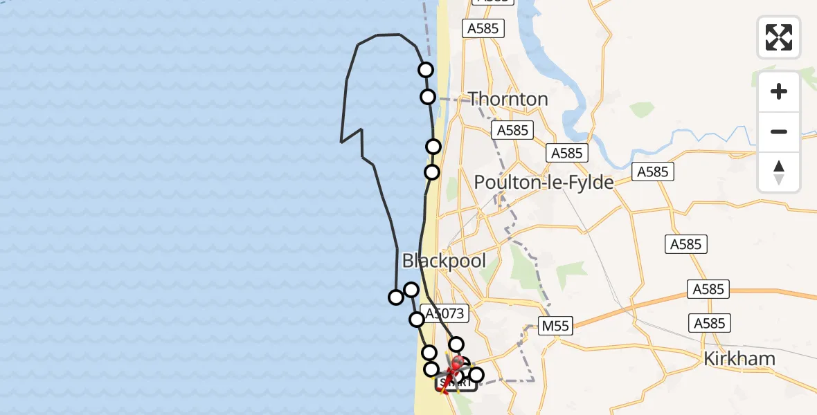 Flight route Air Ambulance Helicopter Blackpool Airport - Squires Gate, 12 August 2026, 10:47