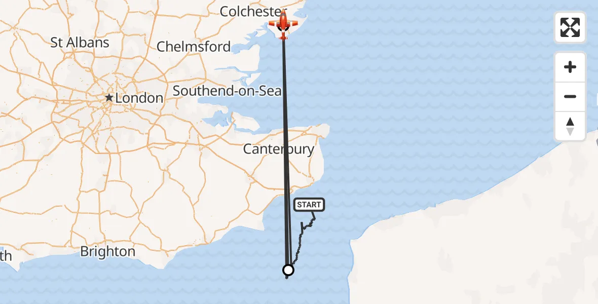 Flight route Coastguard Drone English Channel - Weeley Heath, 12 August 2026, 10:50