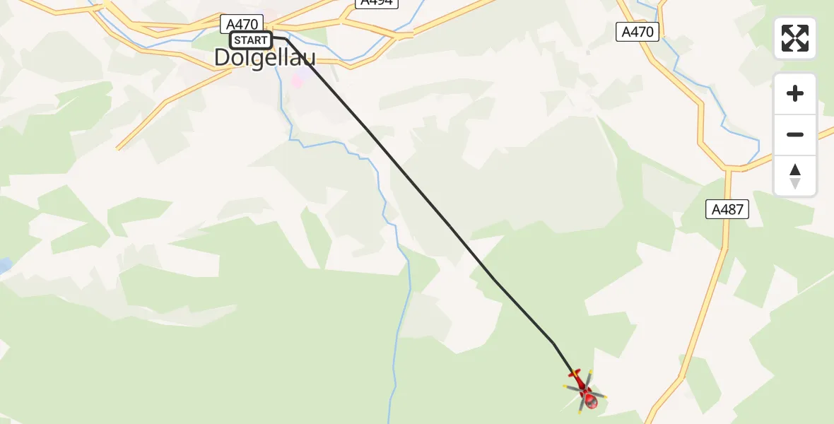 Flight route Air Ambulance Helicopter Dolgellau - Dolgellau, 12 August 2026, 11:17