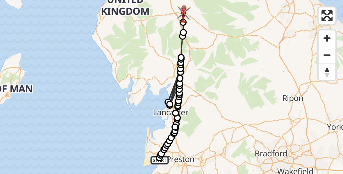 Flight route Air Ambulance Helicopter Warton - Brougham, 12 August 2026, 11:18