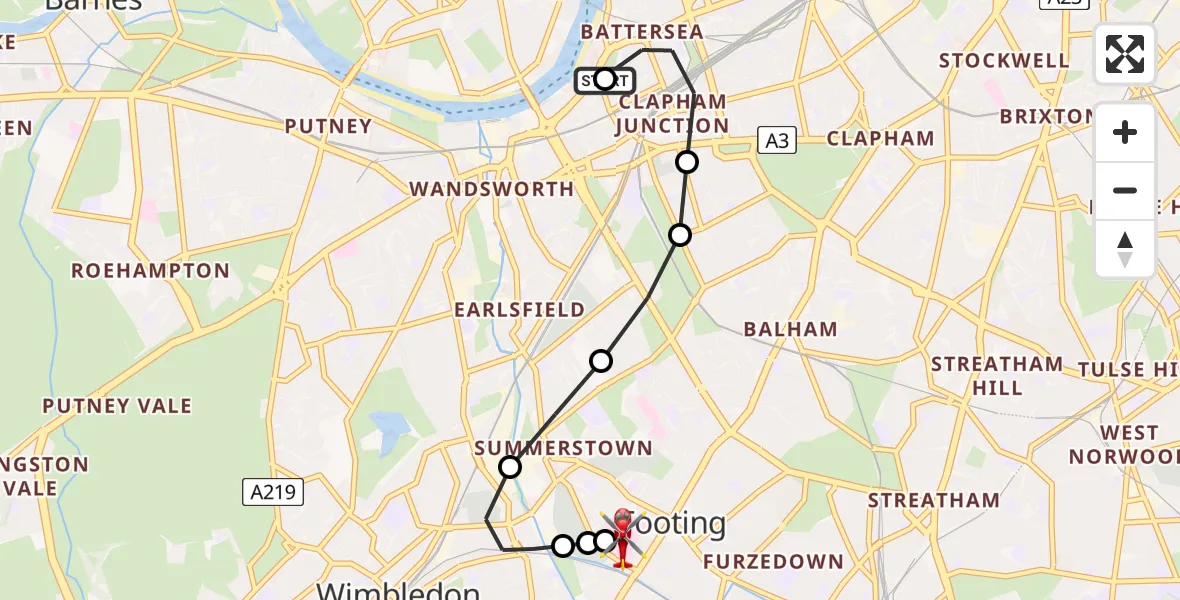Flight route Air Ambulance Helicopter London Heliport - St Georges Hospital, 12 August 2026, 11:38