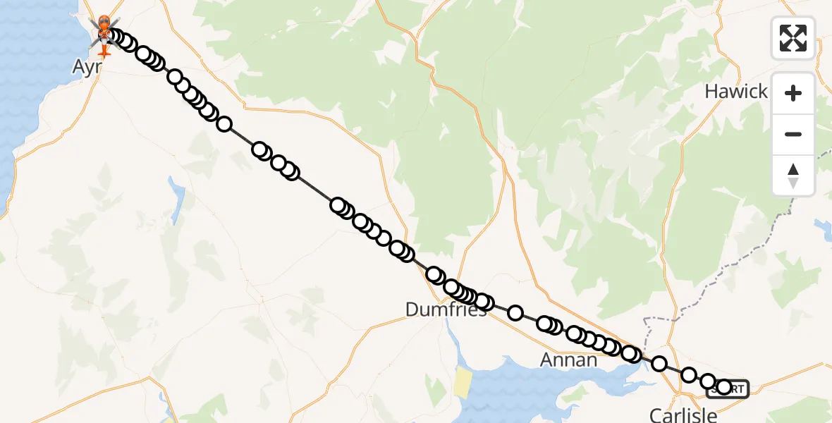 Flight route Coastguard Helicopter Carlisle Lake District Airport - Glasgow Prestwick Airport, 12 August 2026, 11:55