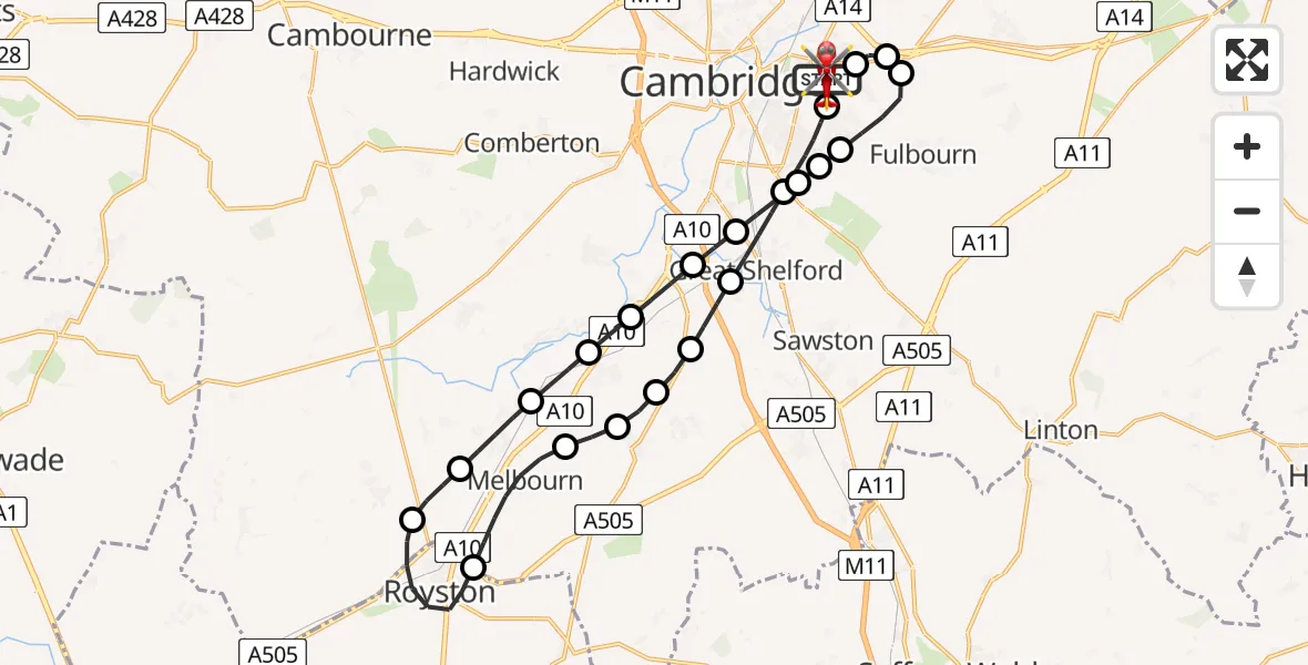 Flight route Air Ambulance Helicopter Cambridge City Airport - Cambridge City Airport, 12 August 2026, 12:01