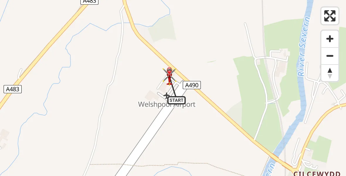 Flight route Air Ambulance Helicopter Welshpool Airport - Welshpool Airport, 12 August 2026, 12:04