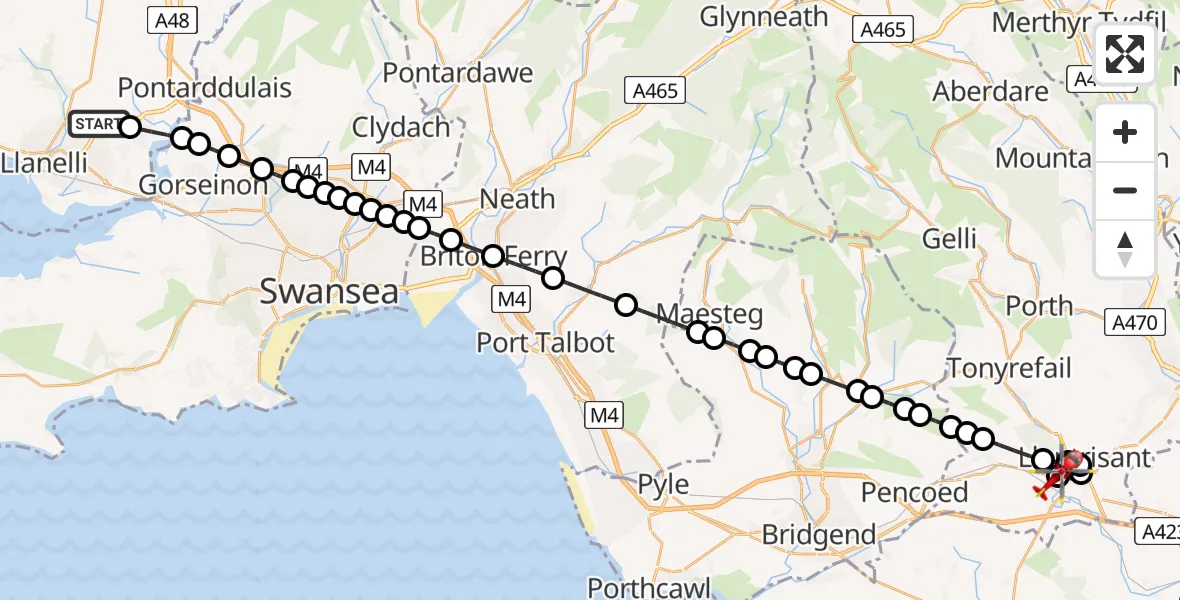 Flight route Air Ambulance Helicopter Dafen - Brynsadler, 12 August 2026, 12:21