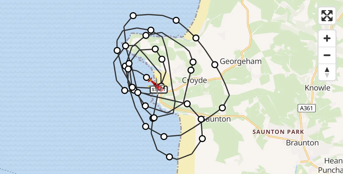 Flight route Air Ambulance Helicopter Croyde - Croyde, 12 August 2026, 12:53