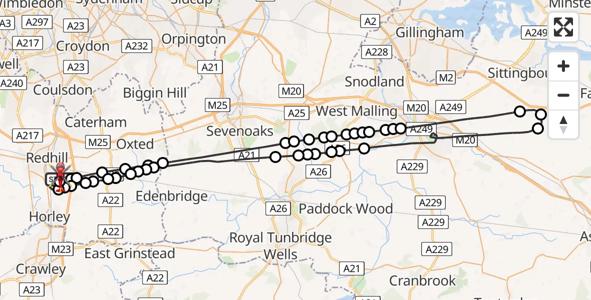Flight route Air Ambulance Helicopter Redhill Aerodrome - Redhill Aerodrome, 12 August 2026, 12:58