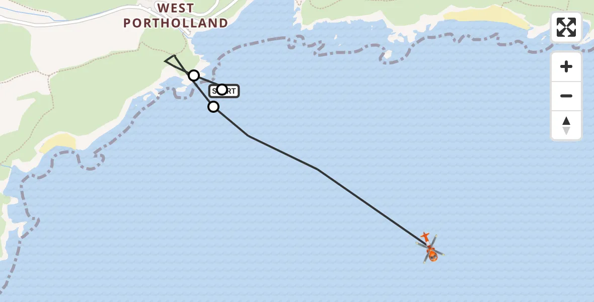 Flight route Coastguard Helicopter Veryan - English Channel, 12 August 2026, 13:10