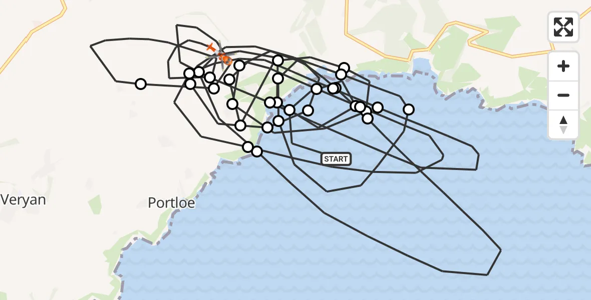 Flight route Coastguard Helicopter English Channel - Veryan, 12 August 2026, 13:18