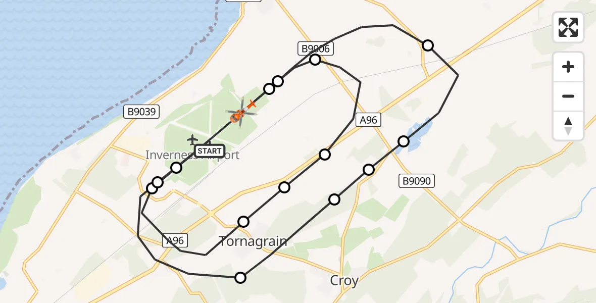 Flight route Coastguard Helicopter Inverness Airport - Inverness Airport, 12 August 2026, 13:18