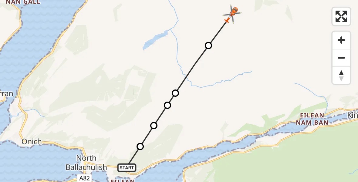Flight route Coastguard Helicopter North Ballachulish - Glas Chreag, 12 August 2026, 13:22
