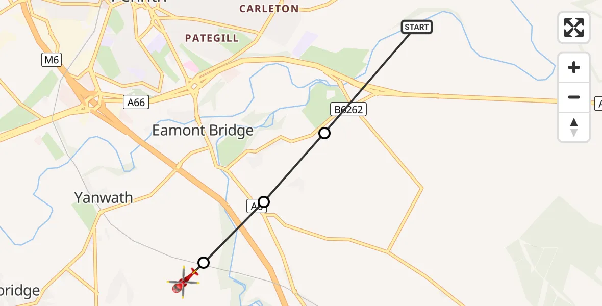 Flight route Air Ambulance Helicopter Brougham - Clifton, 12 August 2026, 13:31