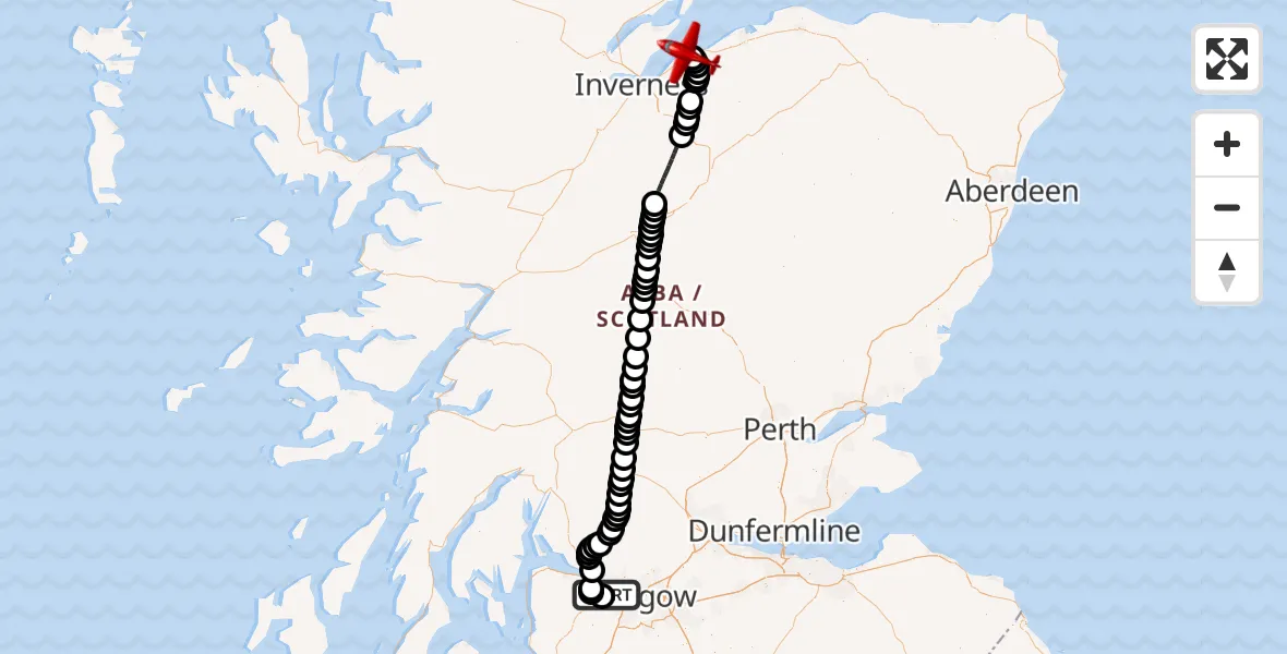 Flight route Air Ambulance Aircraft Glasgow Airport - Delnies, 12 August 2026, 13:45