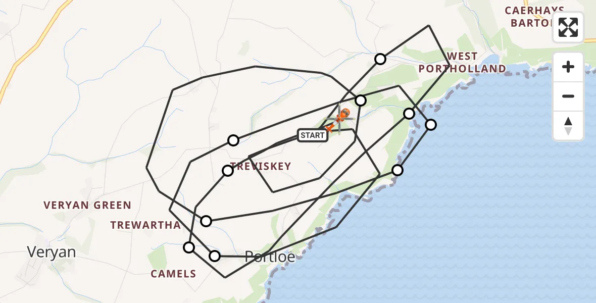 Flight route Coastguard Helicopter Portloe - Portloe, 12 August 2026, 13:57