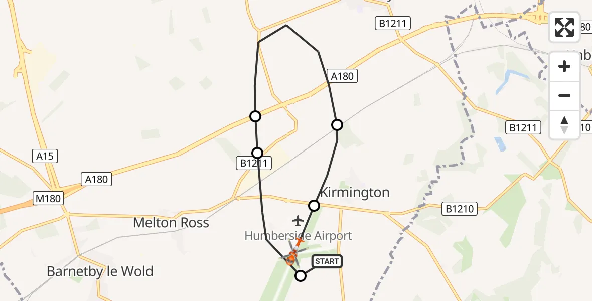 Flight route Coastguard Helicopter Humberside Airport - Humberside Airport, 12 August 2026, 14:14