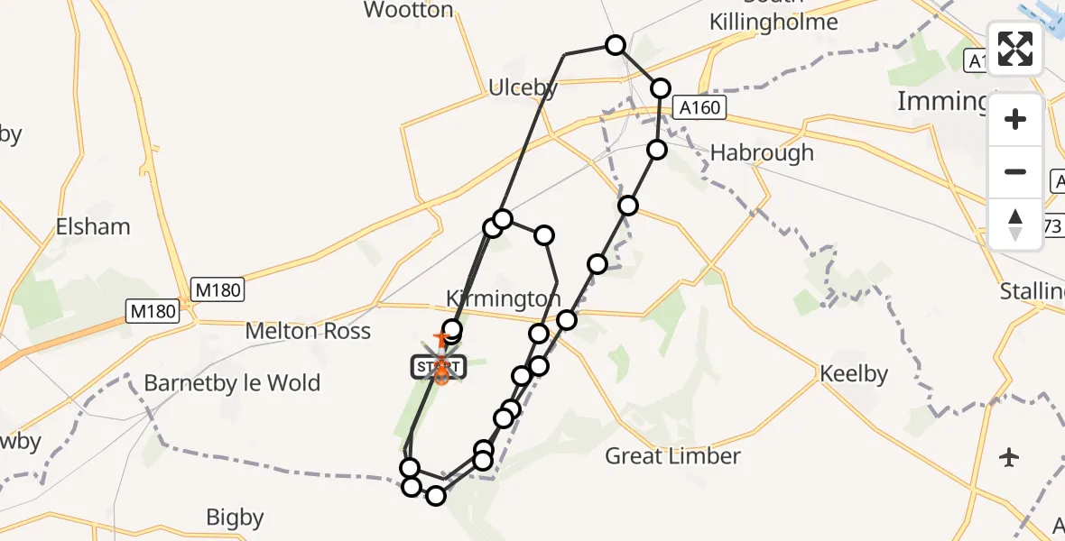 Flight route Coastguard Helicopter Humberside Airport - Humberside Airport, 12 August 2026, 14:35