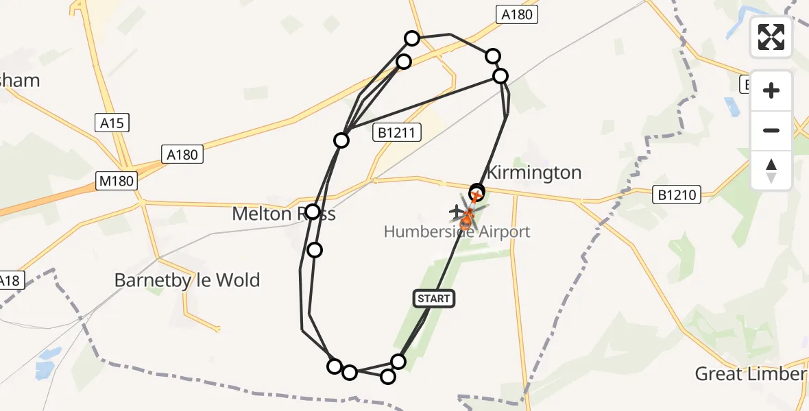 Flight route Coastguard Helicopter Humberside Airport - Humberside Airport, 12 August 2026, 14:50