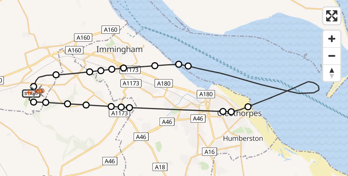 Flight route Coastguard Helicopter Humberside Airport - Humberside Airport, 12 August 2026, 15:03