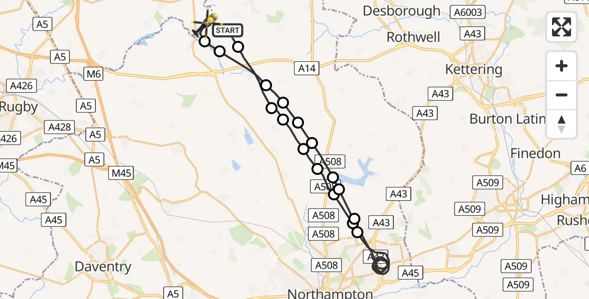 Flight route Police Helicopter Sibbertoft - Welford, 12 August 2026, 15:11