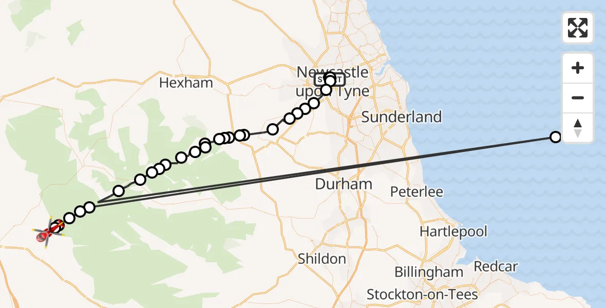 Flight route Air Ambulance Helicopter Newcastle Royal Victoria Infirmary - Blencarn, 12 August 2026, 15:14