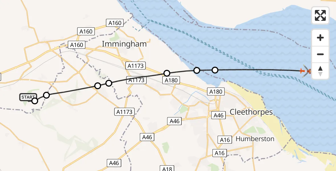 Flight route Coastguard Helicopter Humberside Airport - North Sea, 12 August 2026, 15:32