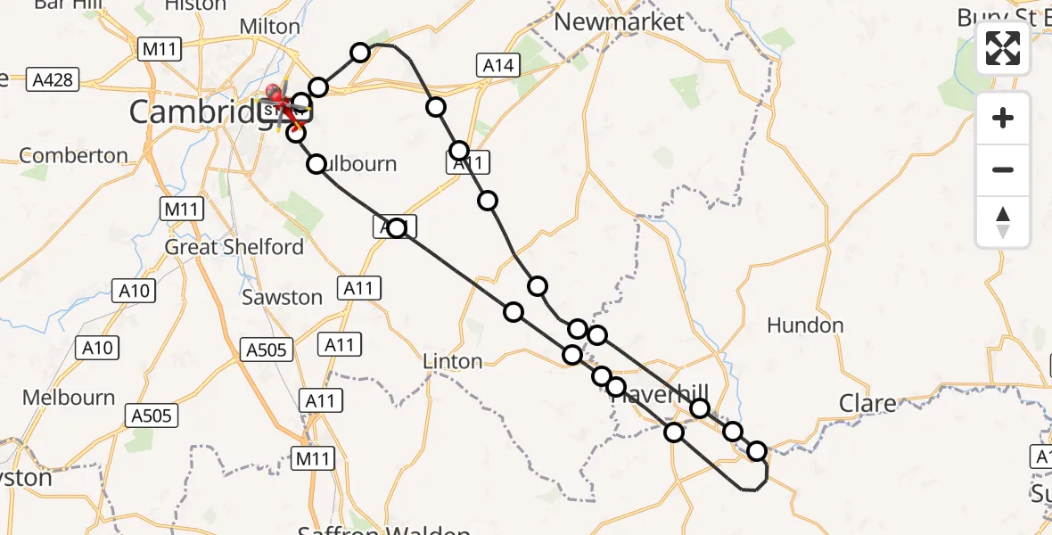 Flight route Air Ambulance Helicopter Cambridge City Airport - Cambridge City Airport, 12 August 2026, 15:32