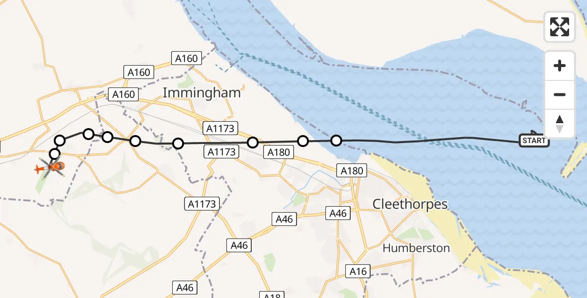 Flight route Coastguard Helicopter North Sea - Humberside Airport, 12 August 2026, 15:42