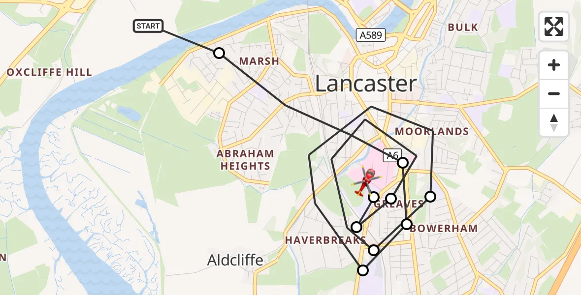 Flight route Air Ambulance Helicopter Lancaster - Lancaster General, 12 August 2026, 15:42