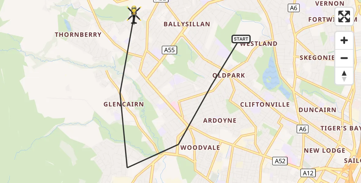 Flight route Police Helicopter Belfast City District - Belfast City District, 12 August 2026, 16:40