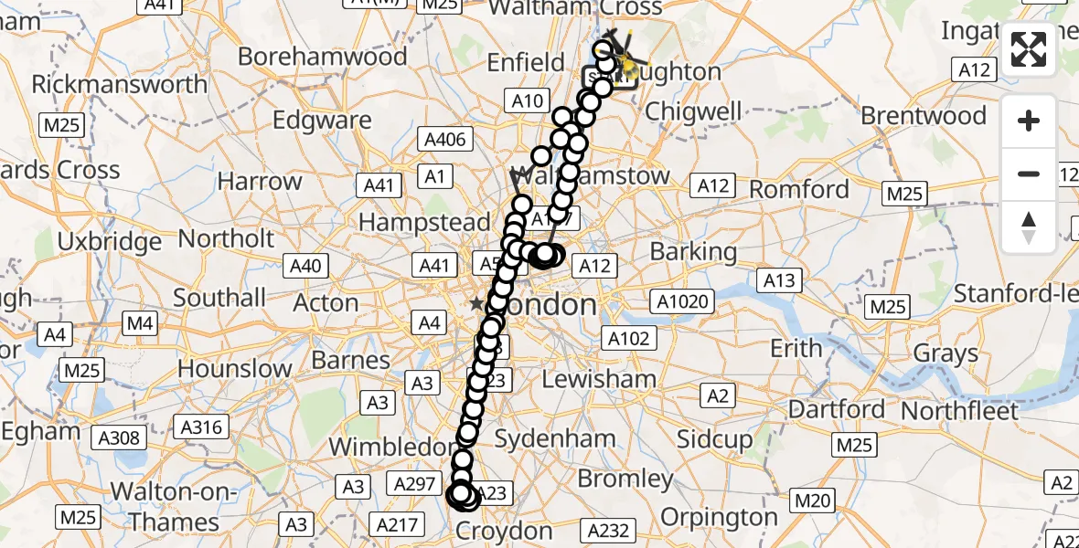 Flight route Police Helicopter Sewardstonebury - Sewardstonebury, 12 August 2026, 16:53